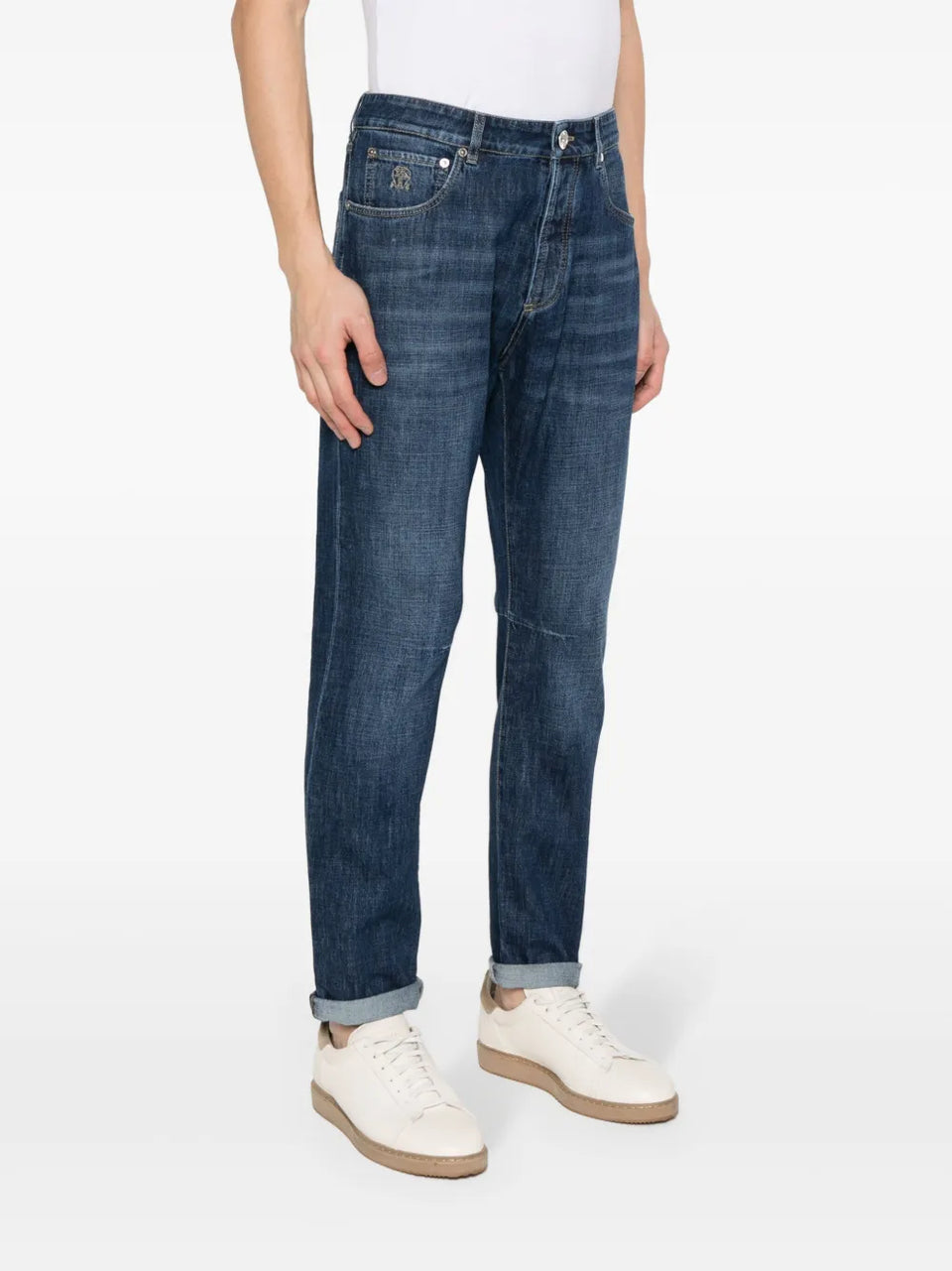 Solomei-embroidered tapered jeans