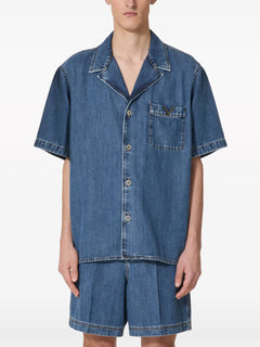V-detail denim bowling shirt