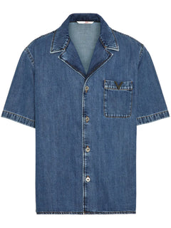 V-detail denim bowling shirt