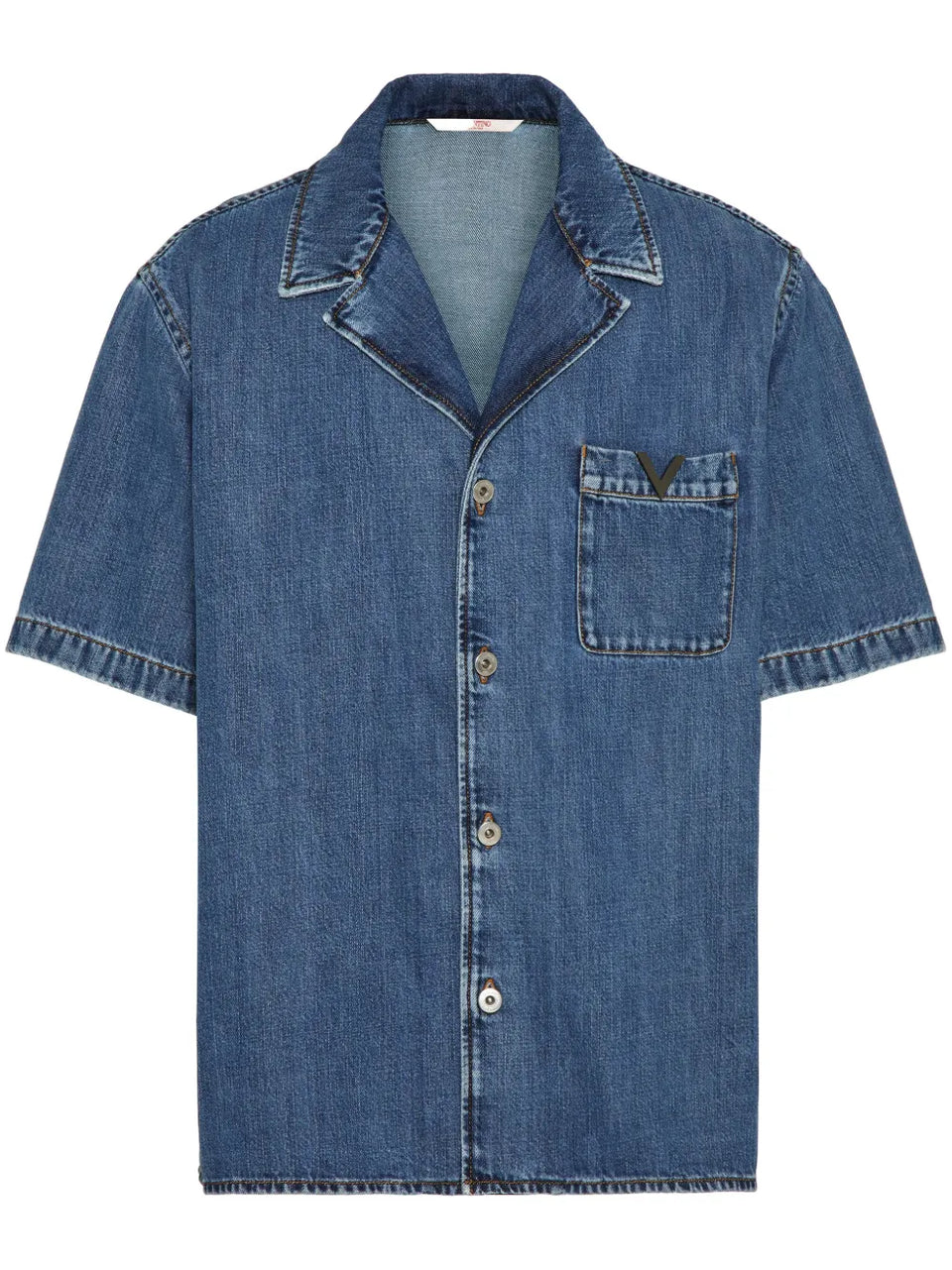 V-detail denim bowling shirt