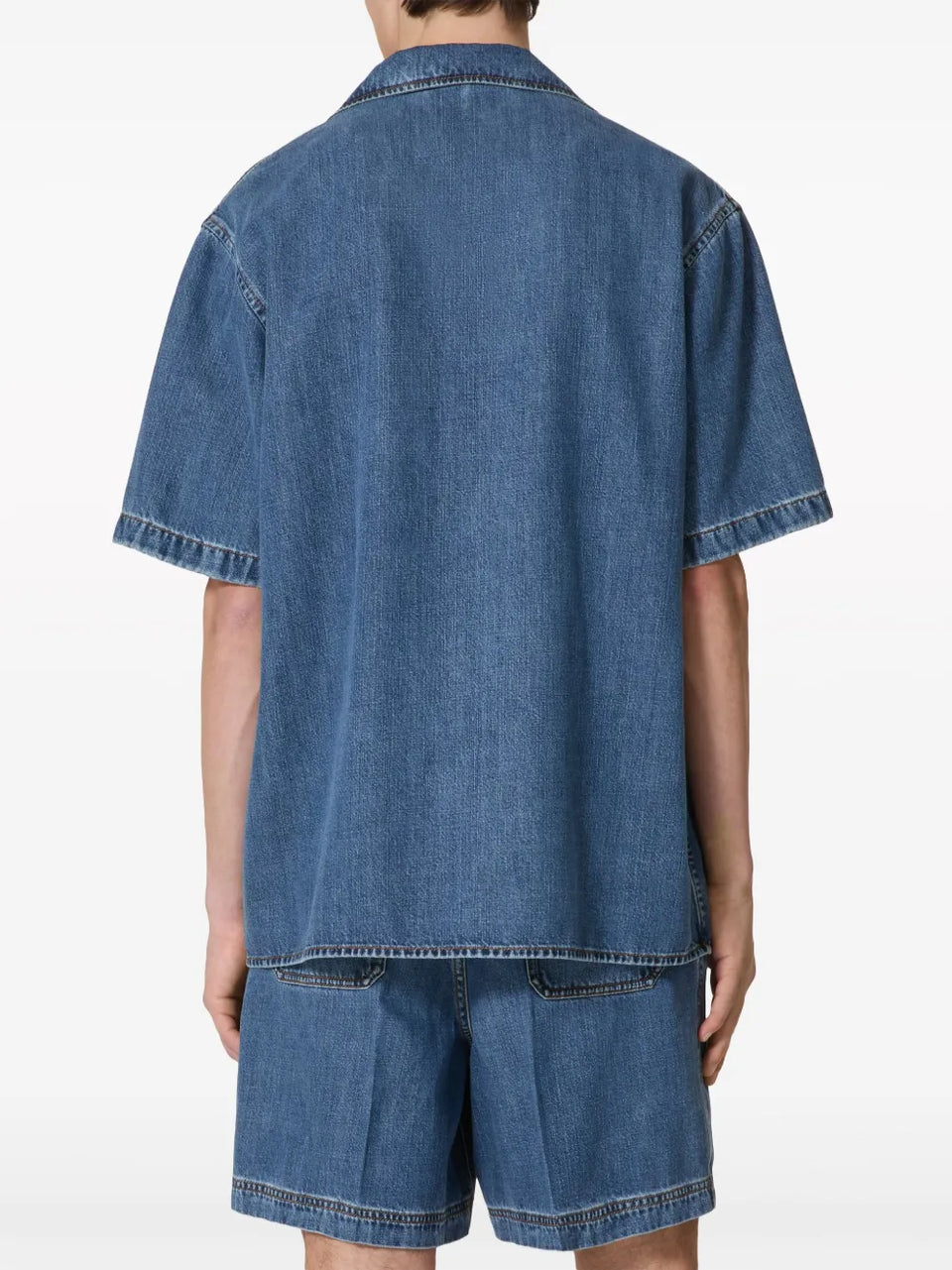 V-detail denim bowling shirt