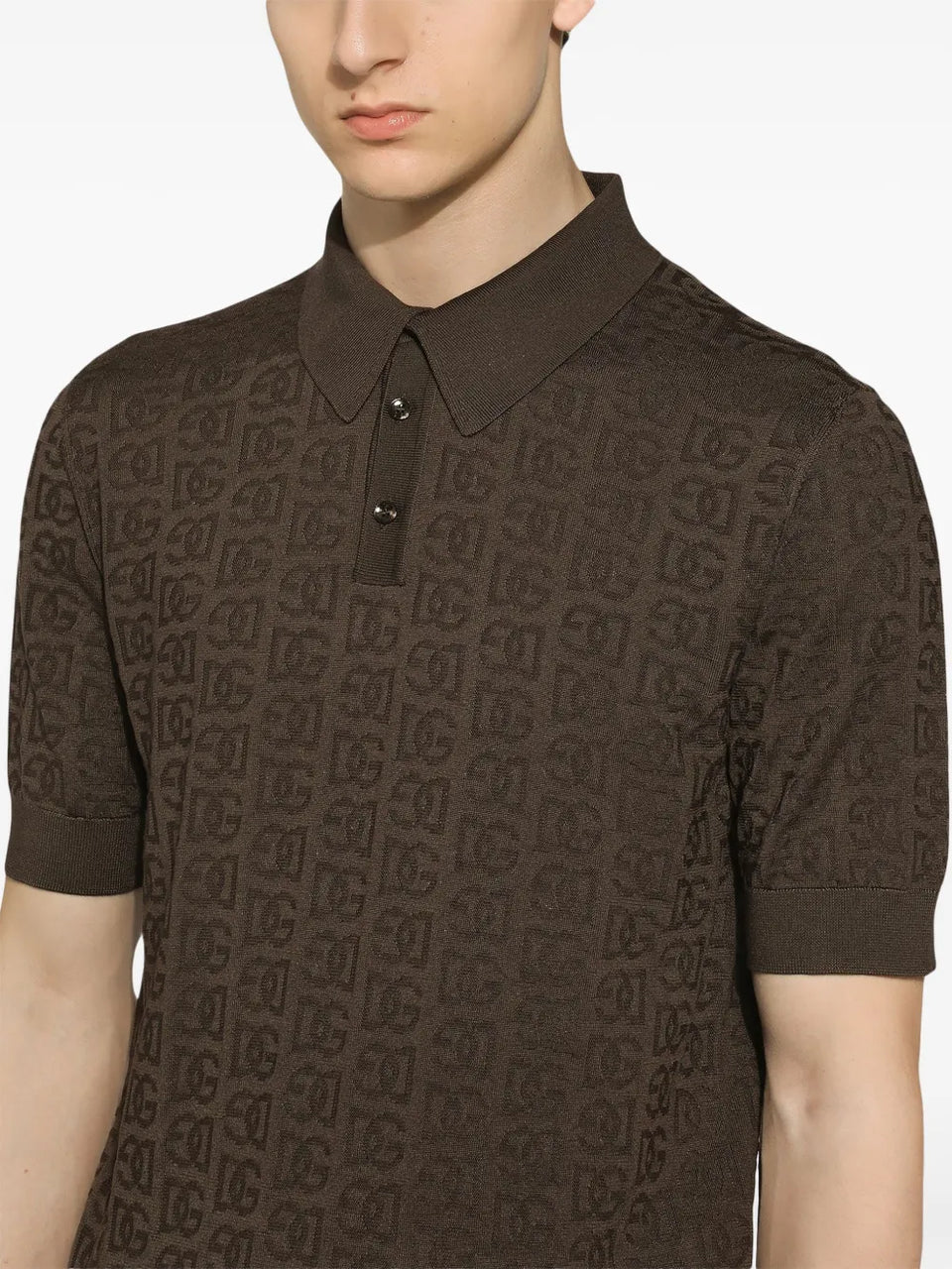 monogram-jacquard silk polo shirt