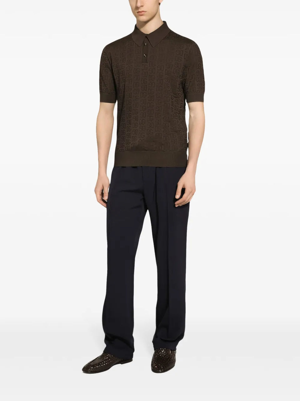 monogram-jacquard silk polo shirt