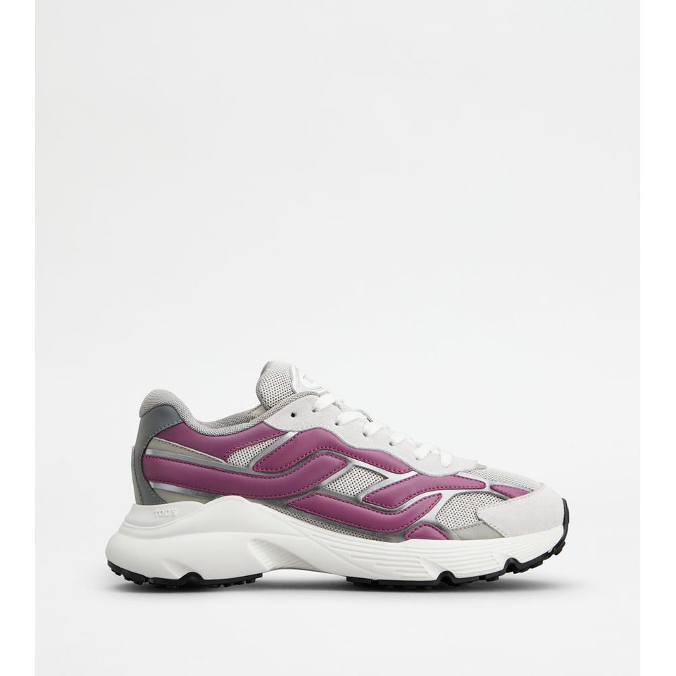 Tods Sneakers In Leather And Technical Fabric Pink Grey Womens