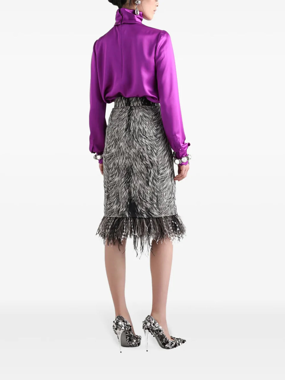 feather-trim faux-fur skirt