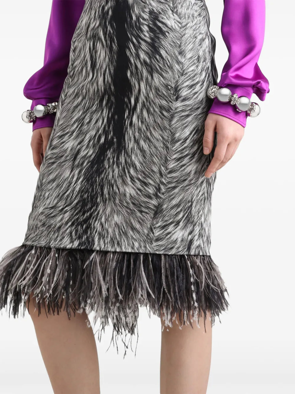 feather-trim faux-fur skirt