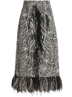 feather-trim faux-fur skirt