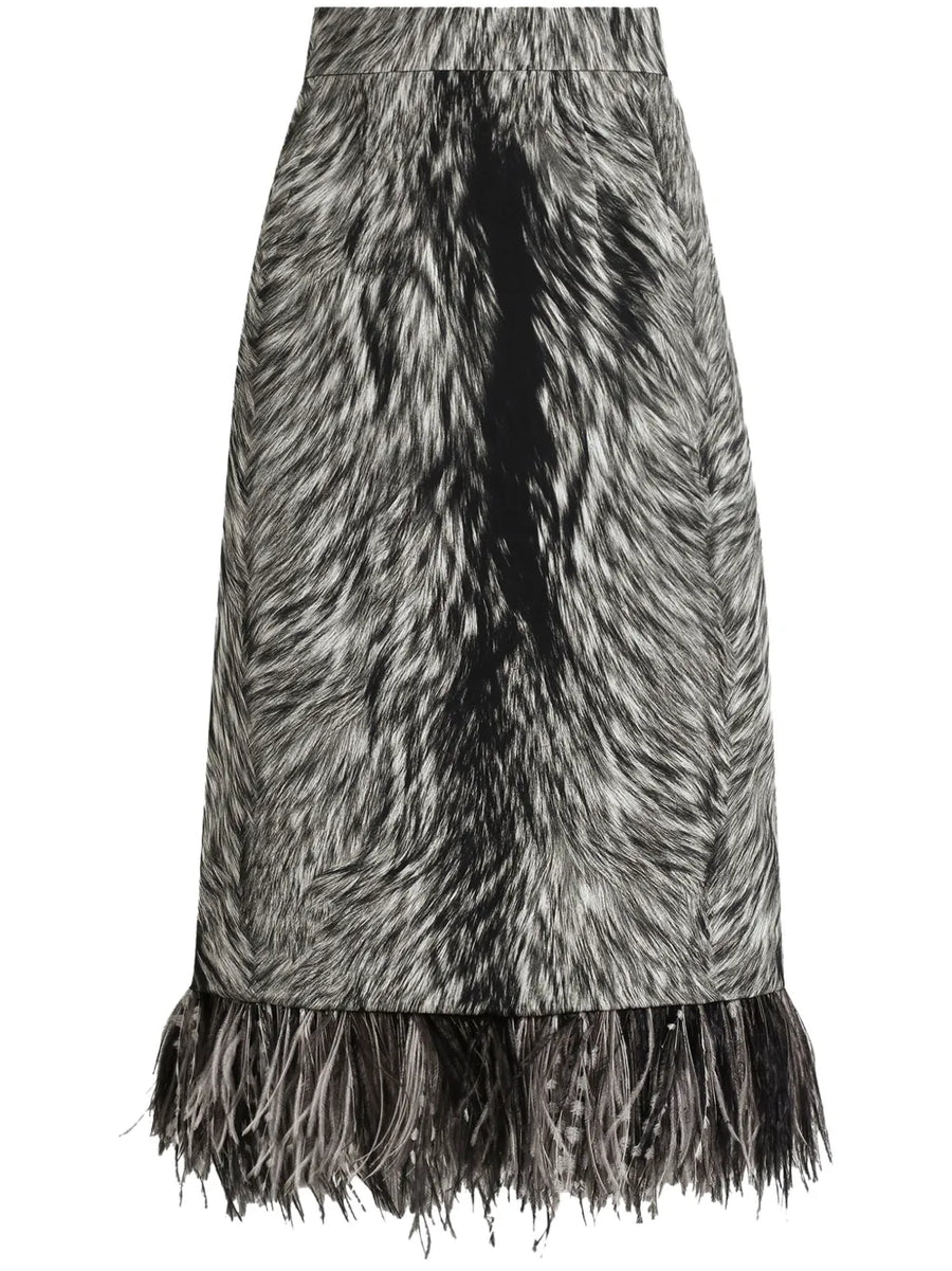 feather-trim faux-fur skirt
