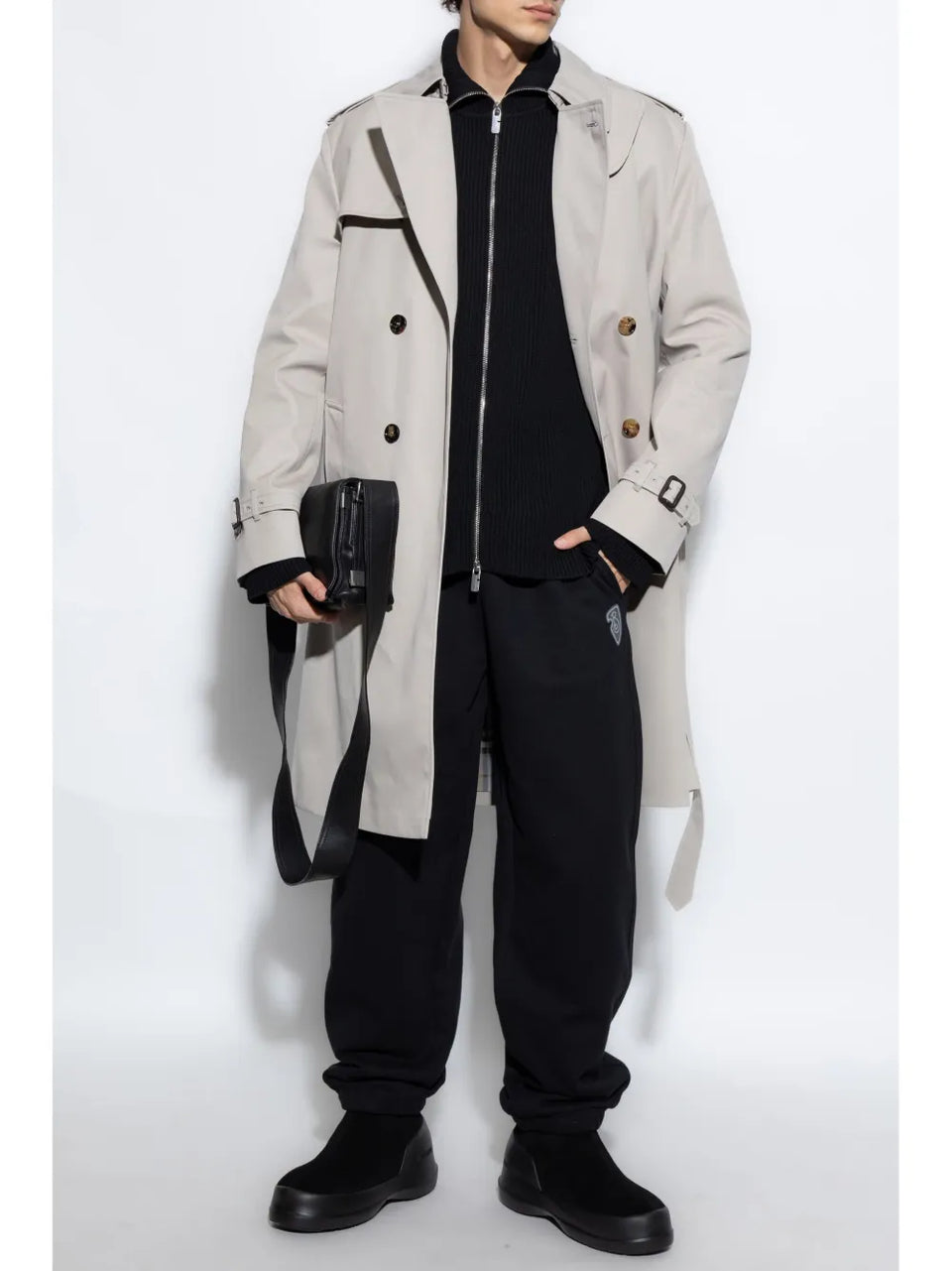 double-breasted belted trench coat