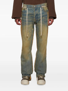 distressed drawstring jeans