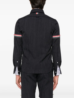 pinstriped zip-up shirt