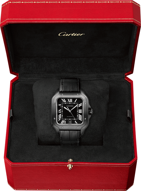CARTIER SANTOS DE CARTIER, LARGE, AUTOMATIC, STEEL, ADLC, INTERCHANGEABLE RUBBER AND LEATHER BRACELETS