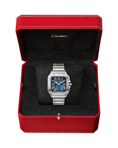 CARTIER SANTOS DE CARTIER, LARGE, AUTOMATIC, STEEL, INTERCHANGEABLE STEEL AND LEATHER BRACELETS