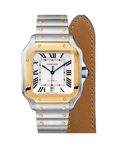CARTIER SANTOS DE CARTIER, LARGE, AUTOMATIC, YELLOW GOLD AND STEEL, INTERCHANGEABLE METAL AND LEATHERS BRACELETS