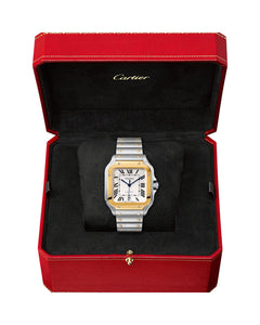 CARTIER SANTOS DE CARTIER, LARGE, AUTOMATIC, YELLOW GOLD AND STEEL, INTERCHANGEABLE METAL AND LEATHERS BRACELETS