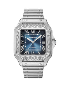 CARTIER SANTOS DE CARTIER, MEDIUM , AUTOMATIC , STEEL , DIAMONDS , INTERCHANGEABLE METAL , LEATHER BRACELETS