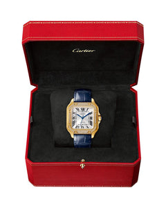 CARTIER SANTOS DE CARTIER, MEDIUM, AUTOMATIC, YELLOW GOLD, DIAMONDS, TWO INTERCHANGEABLE LEATHER BRACELETS