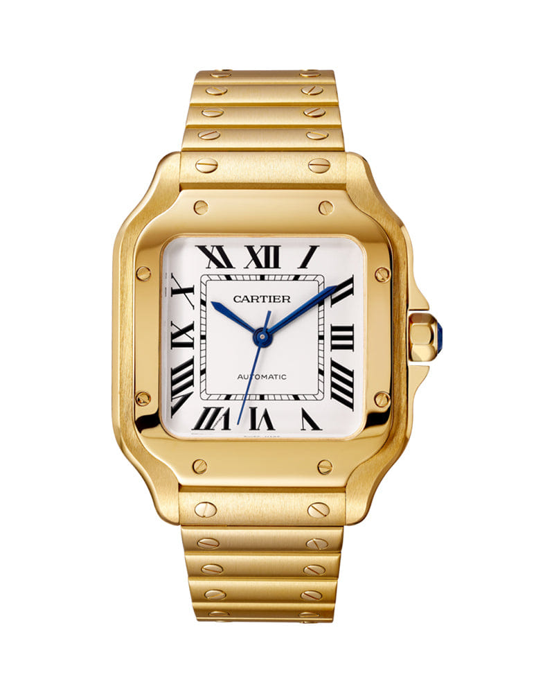 CARTIER SANTOS DE CARTIER, MEDIUM, AUTOMATIC, YELLOW GOLD, INTERCHANGEABLE METAL AND LEATHER BRACELETS