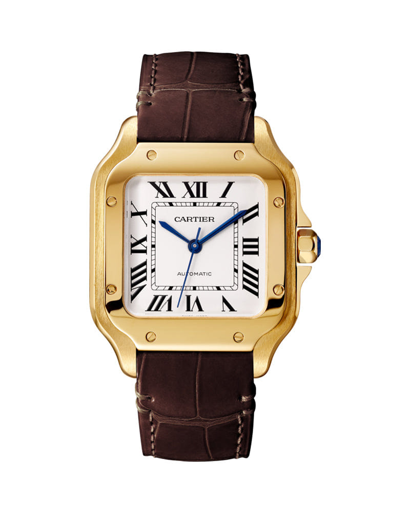 CARTIER SANTOS DE CARTIER, MEDIUM, AUTOMATIC, YELLOW GOLD, INTERCHANGEABLE METAL AND LEATHER BRACELETS