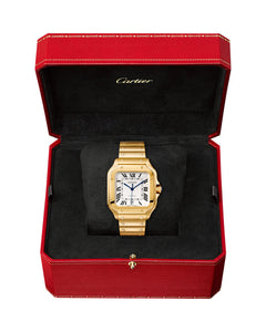 CARTIER SANTOS DE CARTIER, MEDIUM, AUTOMATIC, YELLOW GOLD, INTERCHANGEABLE METAL AND LEATHER BRACELETS