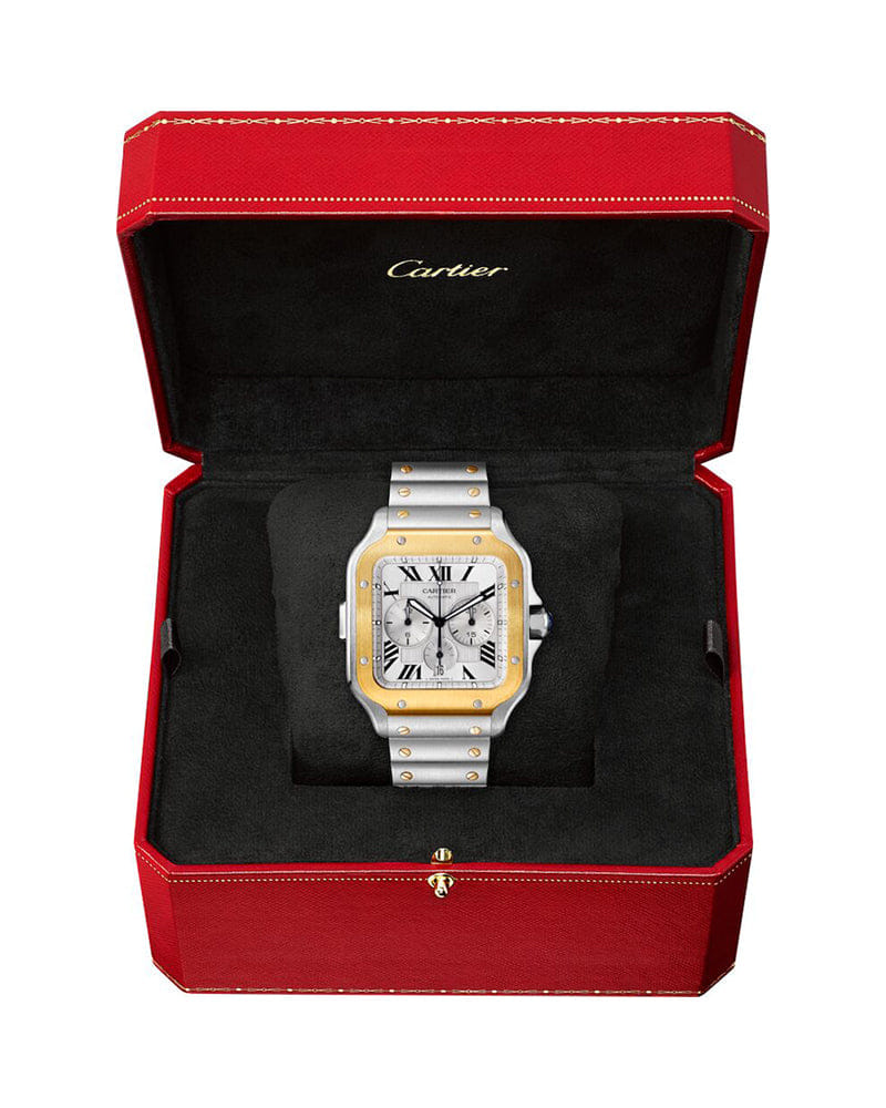 CARTIER SANTOS DE CARTIER, XL, CHRONOGRAPH, STEEL AND GOLD, INTERCHANGEABLE METAL AND RUBBER BRACELETS