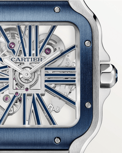 CARTIER SANTOS DE CARTIER, SKELETON, LARGE, MANUAL, STEEL, INTERCHANGEABLE METAL AND RUBBER BRACELETS