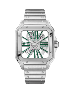 CARTIER SANTOS DE CARTIER, SKELETON, LARGE, MANUAL, STEEL, INTERCHANGEABLE METAL AND LEATHER BRACELETS
