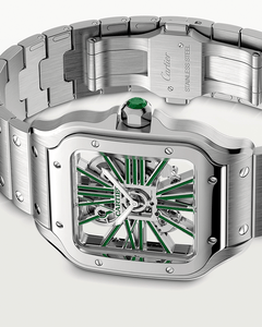 CARTIER SANTOS DE CARTIER, SKELETON, LARGE, MANUAL, STEEL, INTERCHANGEABLE METAL AND LEATHER BRACELETS