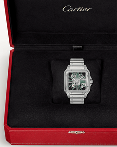 CARTIER SANTOS DE CARTIER, SKELETON, LARGE, MANUAL, STEEL, INTERCHANGEABLE METAL AND LEATHER BRACELETS