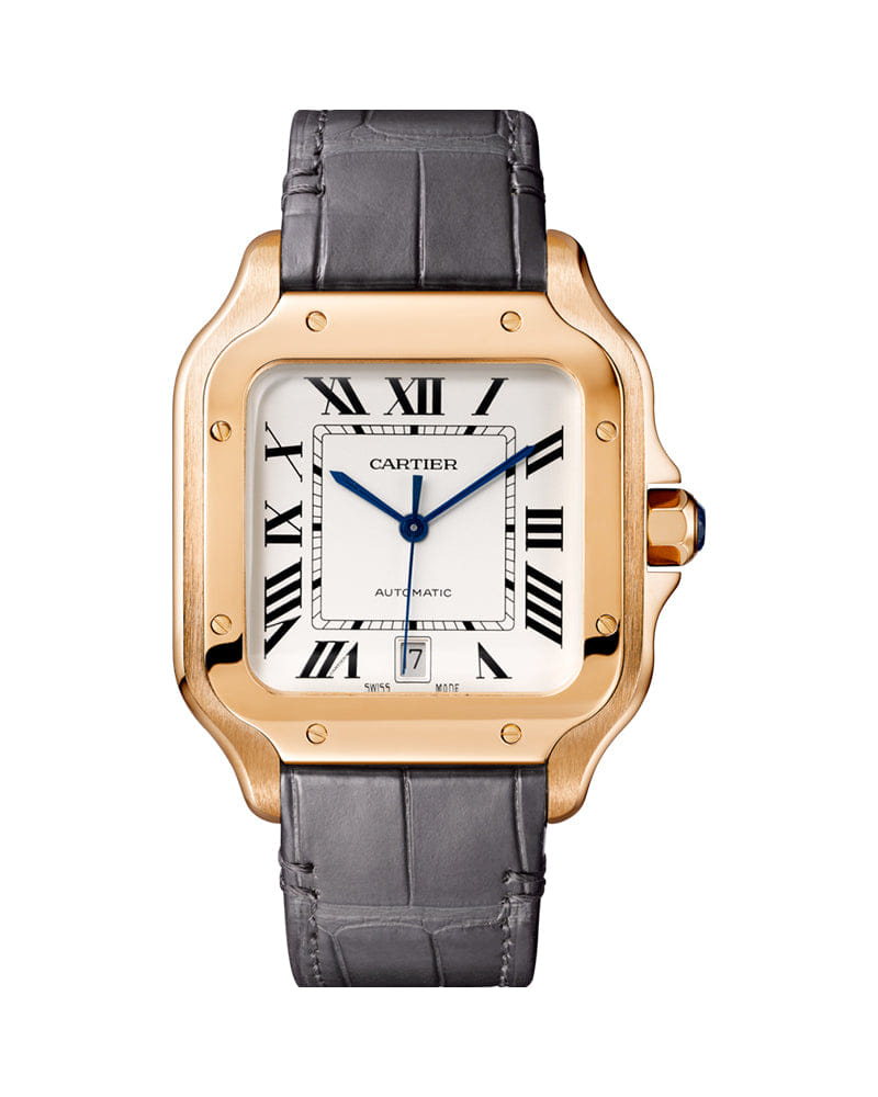 CARTIER SANTOS DE CARTIER, LARGE, AUTOMATIC, ROSE GOLD, INTERCHANGEABLE METAL AND LEATHER BRACELETS