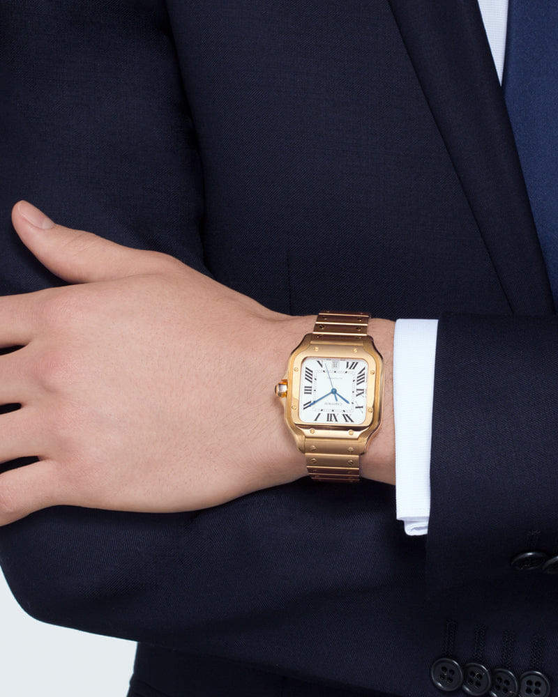 CARTIER SANTOS DE CARTIER, LARGE, AUTOMATIC, ROSE GOLD, INTERCHANGEABLE METAL AND LEATHER BRACELETS