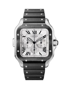 CARTIER SANTOS DE CARTIER, XL, CHRONOGRAPH, STEEL AND ADLC, INTERCHANGEABLE RUBBER AND LEATHER BRACELETS