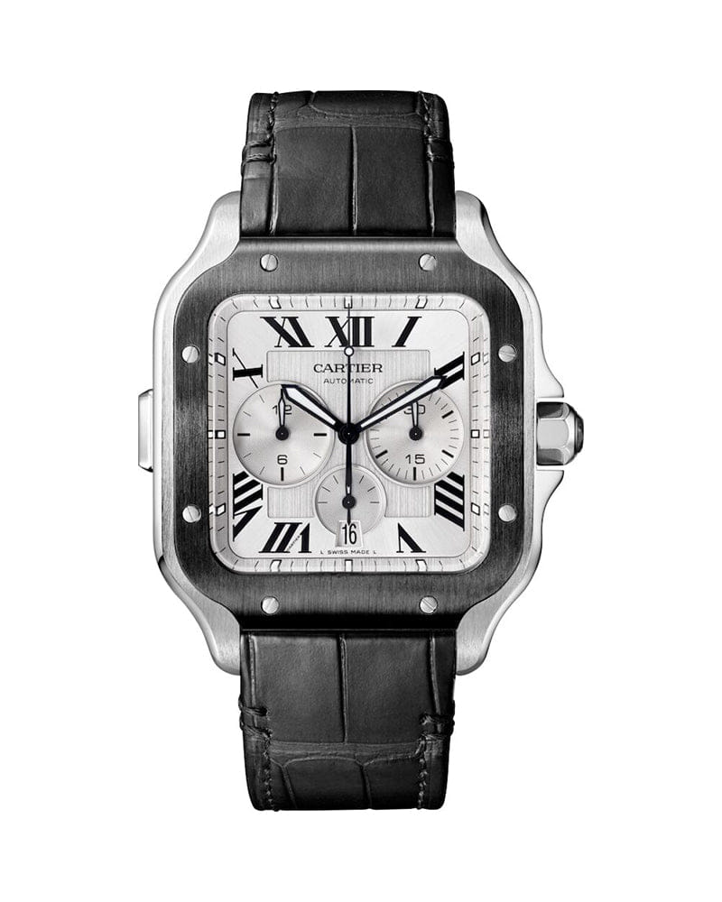 CARTIER SANTOS DE CARTIER, XL, CHRONOGRAPH, STEEL AND ADLC, INTERCHANGEABLE RUBBER AND LEATHER BRACELETS
