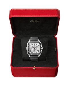 CARTIER SANTOS DE CARTIER, XL, CHRONOGRAPH, STEEL AND ADLC, INTERCHANGEABLE RUBBER AND LEATHER BRACELETS