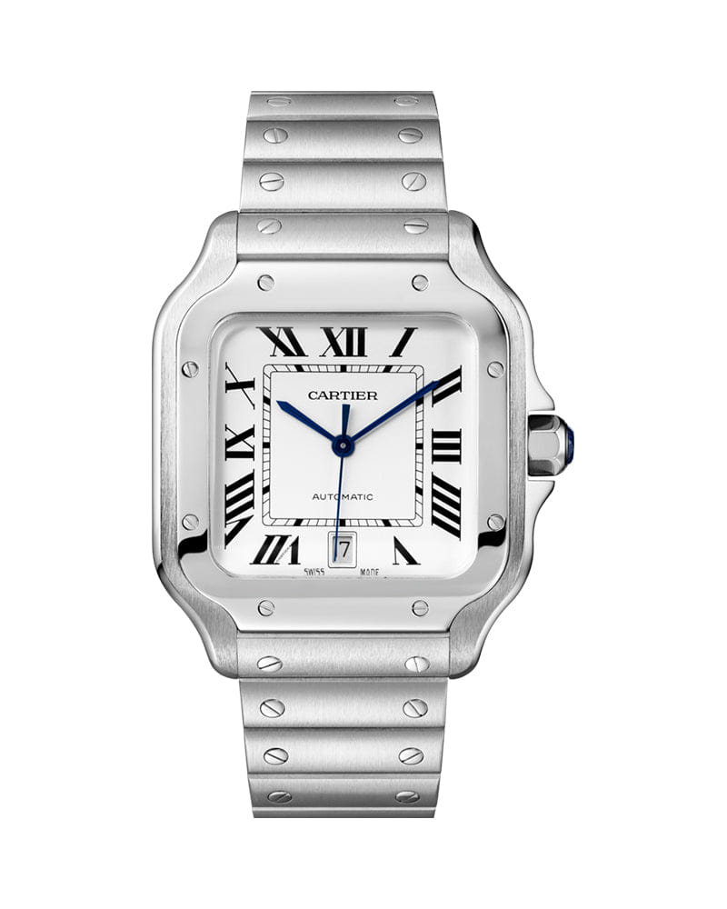 CARTIER SANTOS DE CARTIER, LARGE, AUTOMATIC, STEEL, INTERCHANGEABLE METAL AND LEATHER BRACELETS