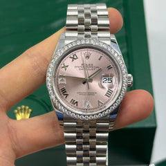 Rolex Datejust 36 126284 VIIX Pink Rorman Dial Diamonds Bezel Jubilee