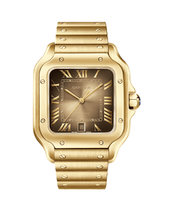 CARTIER SANTOS DE CARTIER WATCH LARGE MODEL, AUTOMATIC MOVEMENT, YELLOW GOLD, INTERCHANGEABLE METAL AND LEATHER BRACELETS