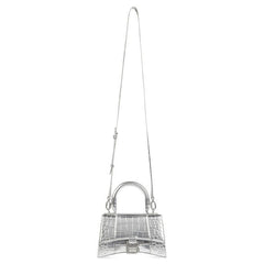 Balenciaga Crocodile Embossed XS Hourglass Handbag In Silver