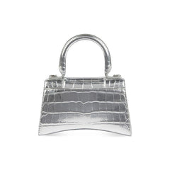 Balenciaga Crocodile Embossed XS Hourglass Handbag In Silver