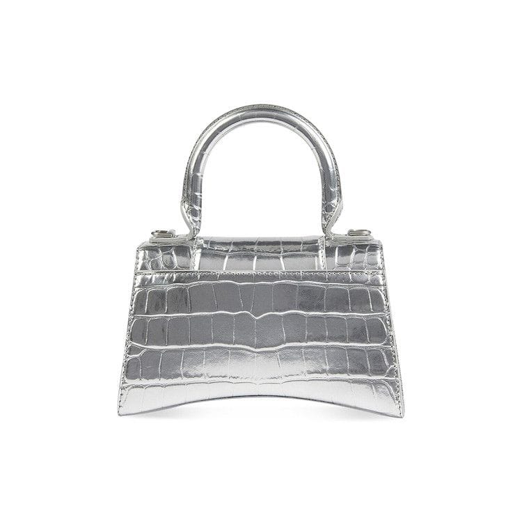 Balenciaga Crocodile Embossed XS Hourglass Handbag In Silver