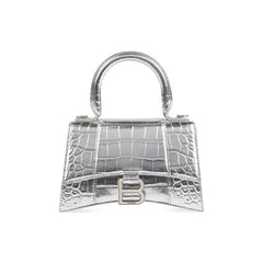 Balenciaga Crocodile Embossed XS Hourglass Handbag In Silver