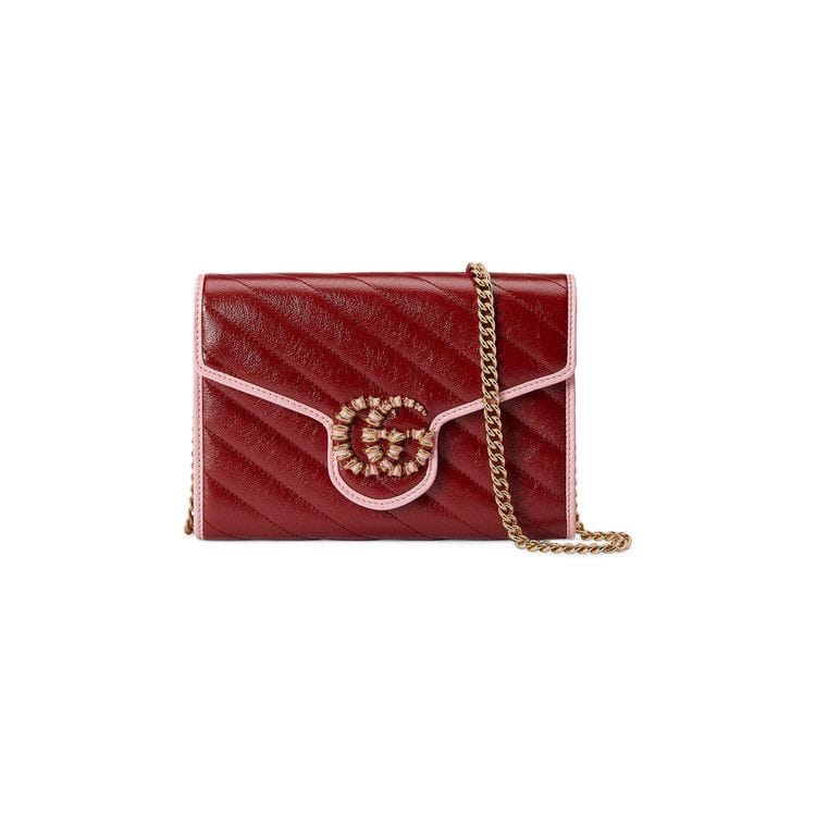 Gucci GG Marmont Mini Chain Bag Dark Red/Pastel Pink