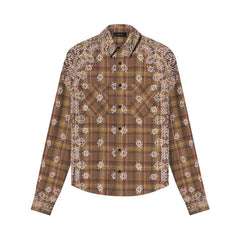 Amiri Bleach Bandana Plaid Shirt Brown