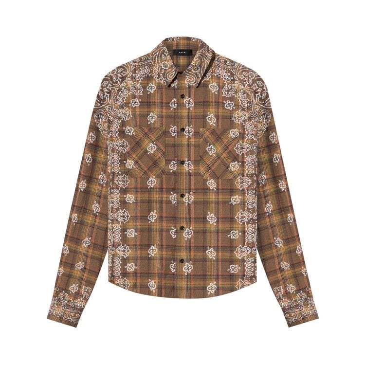 Amiri Bleach Bandana Plaid Shirt Brown