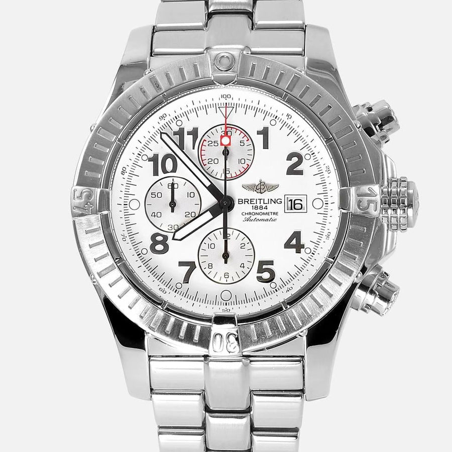 Breitling Super Avenger Chronograph Automatic White Arabic 1/4th second 48mm Stainless Steel A13370