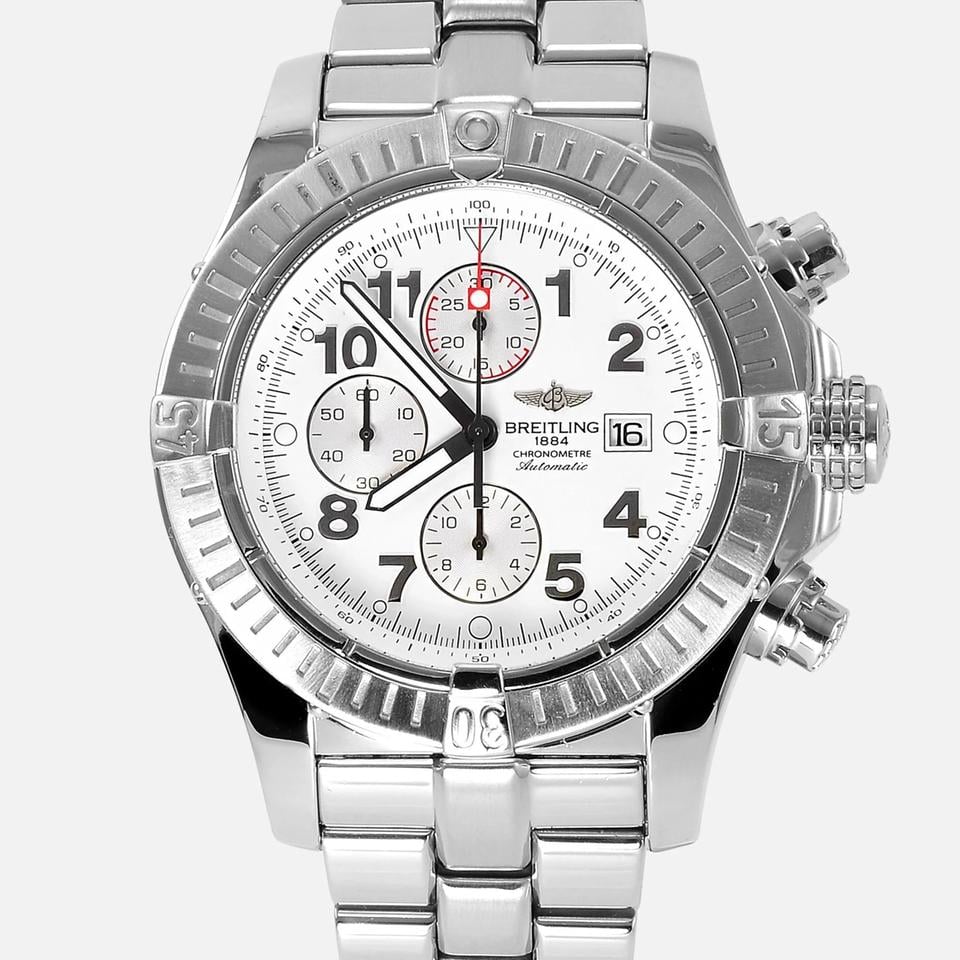 Breitling Super Avenger Chronograph Automatic White Arabic 1/4th second 48mm Stainless Steel A13370