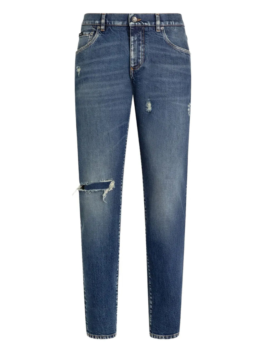 distressed ripped-knee jeans
