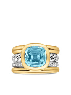 18K yellow gold and sterling silver DY Mercer® Four Row diamond and topaz ring