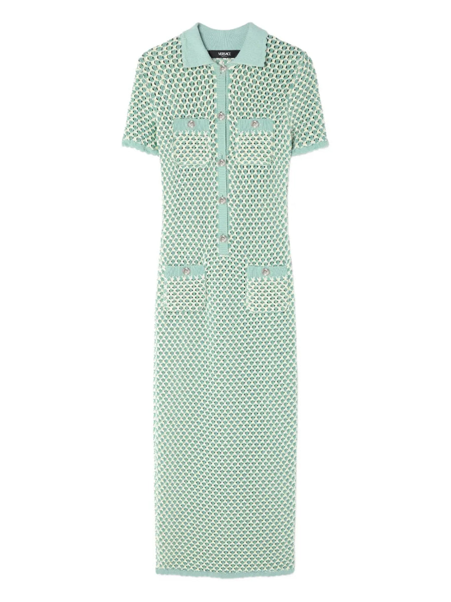 crochet knit polo maxi dress