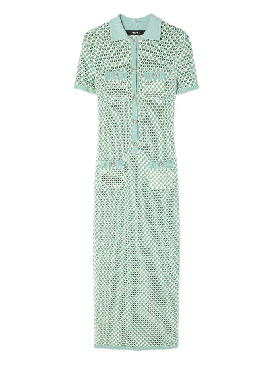 crochet knit polo maxi dress